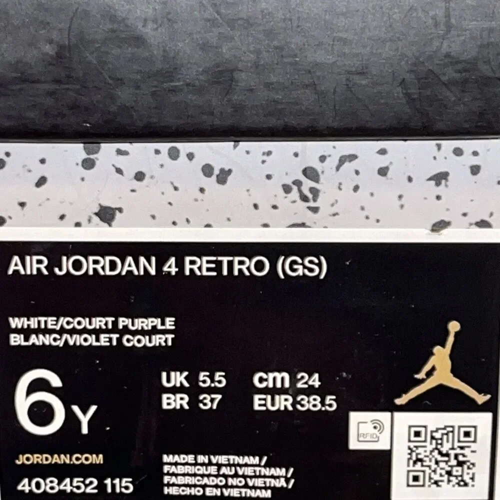 Size 6 - Nike Air Jordan 4 Retro GS Purple Metallic Men's Shoes